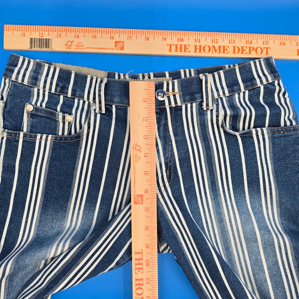 Crest Jeans Vintage Y2K Blue White Striped Flare Pants Stretch Denim 9/10 - Picture 5 of 8